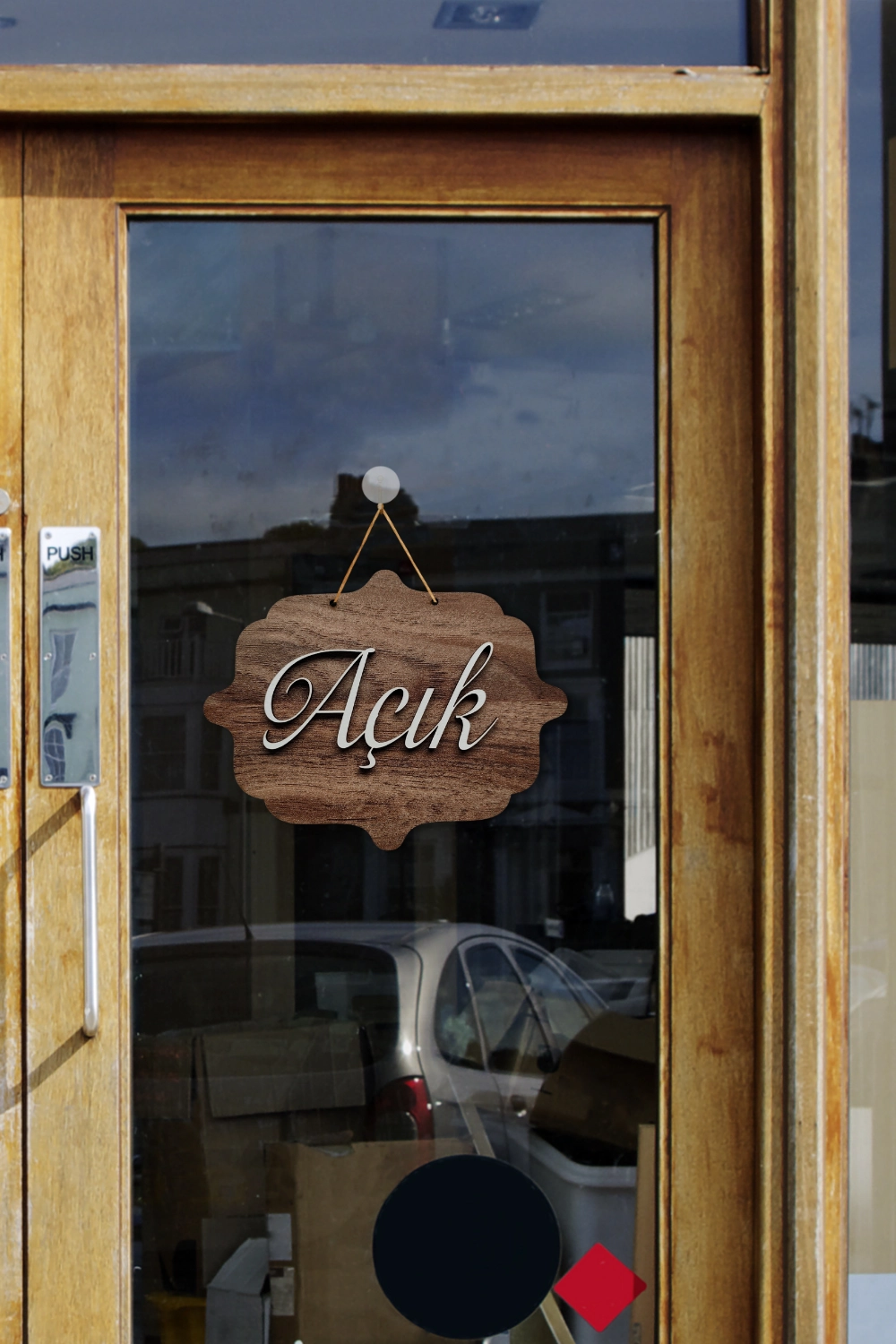 Ahşap Dekoratif Kesim Hattat Fontlu Açık-Kapalı Yazısı