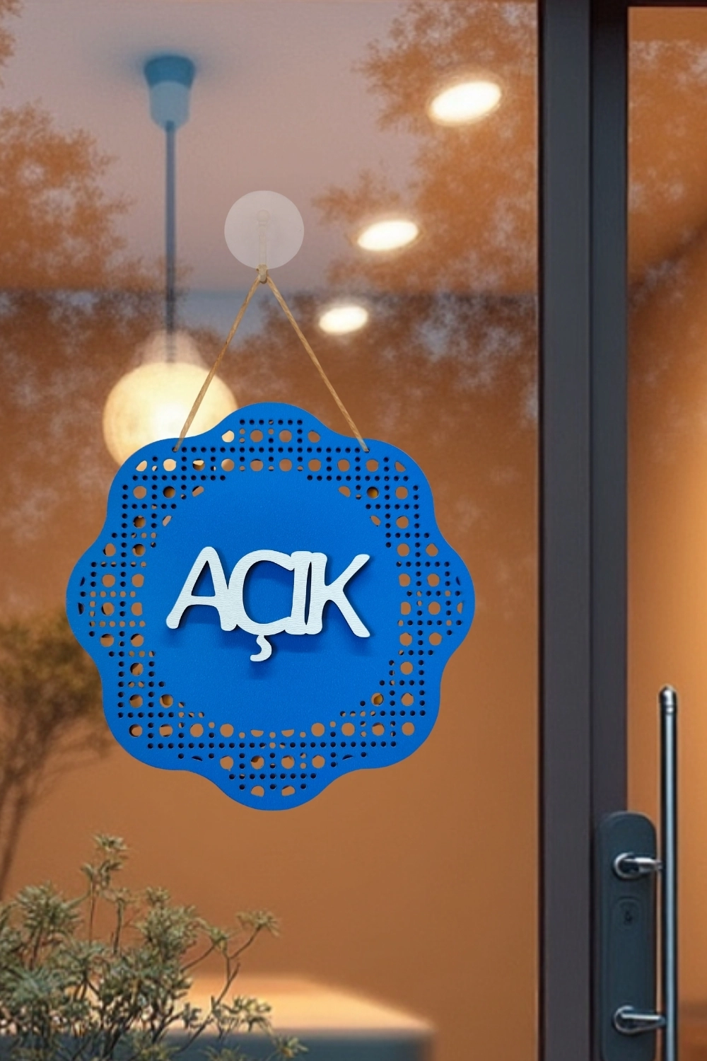 Hazeran Rattan Desenli Modern Açık/Kapalı Tabelası - Saks
