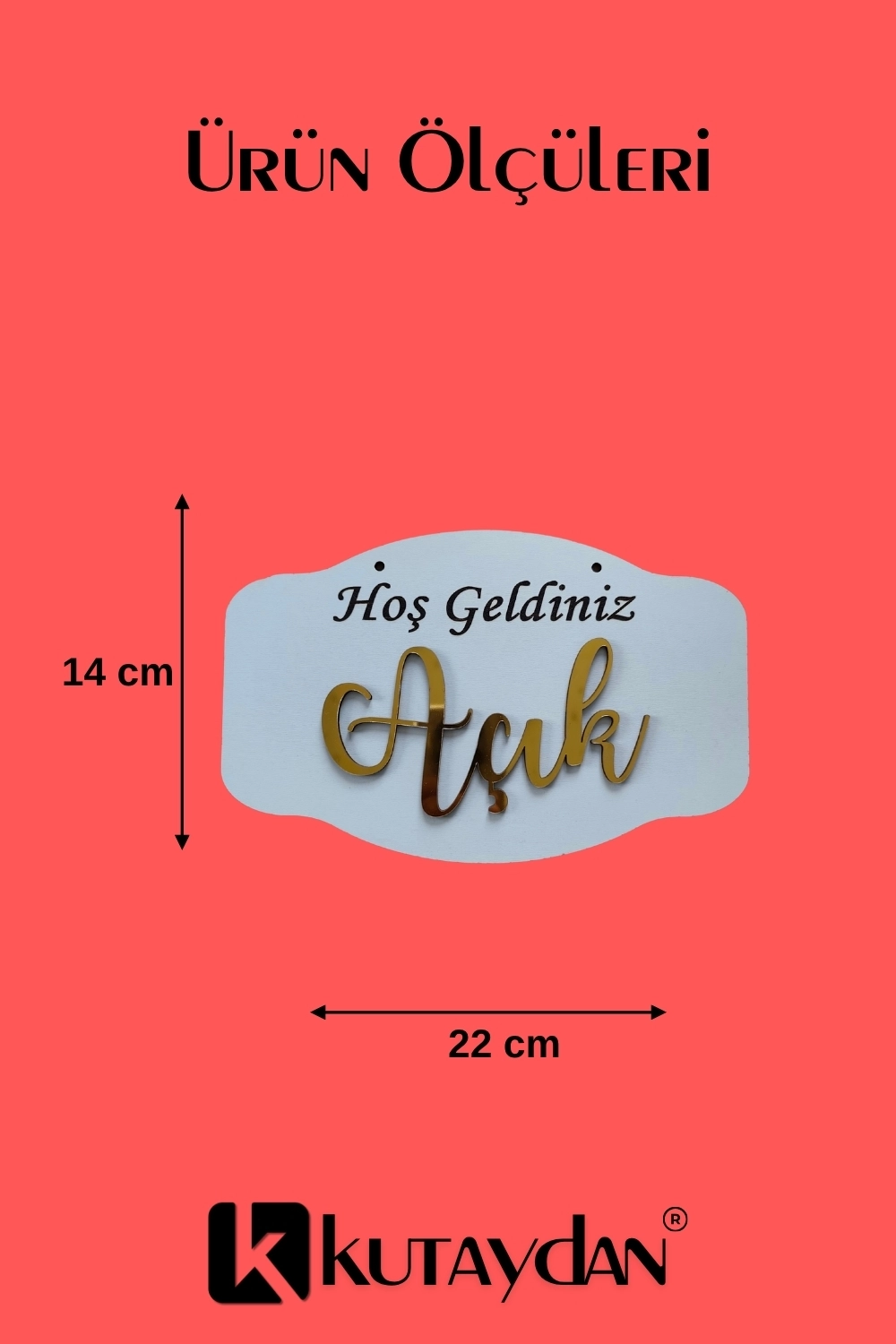 Gold Pleksi Detaylı 3D Ahşap Açık-Kapalı Tabelası - Pembe