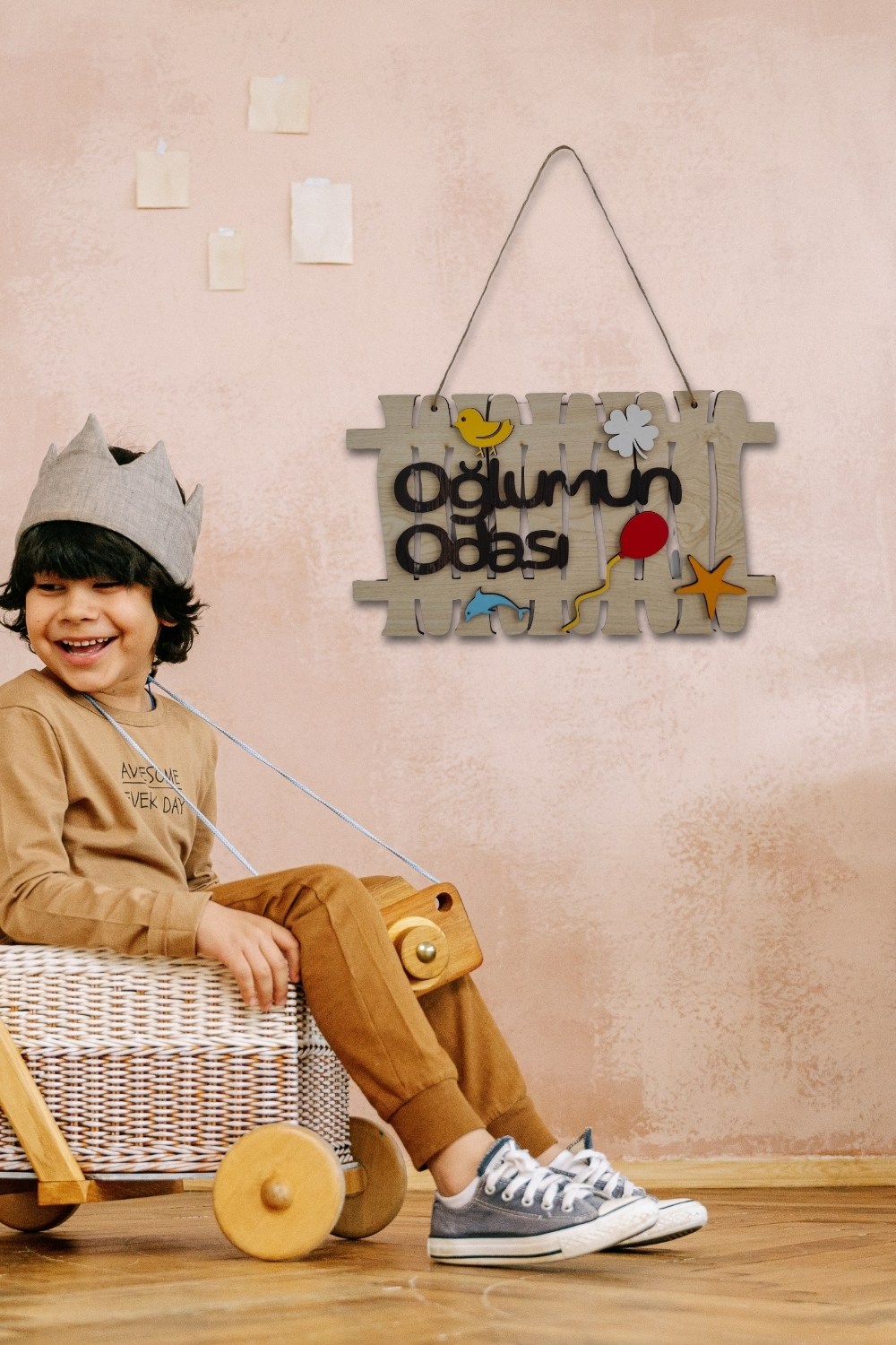 Oğlumun Odası Yazılı Bahçe Çit Figürlü Mdf Lazer Kesim Kapı ve Duvar Süsü - Akçaağaç Ahşap