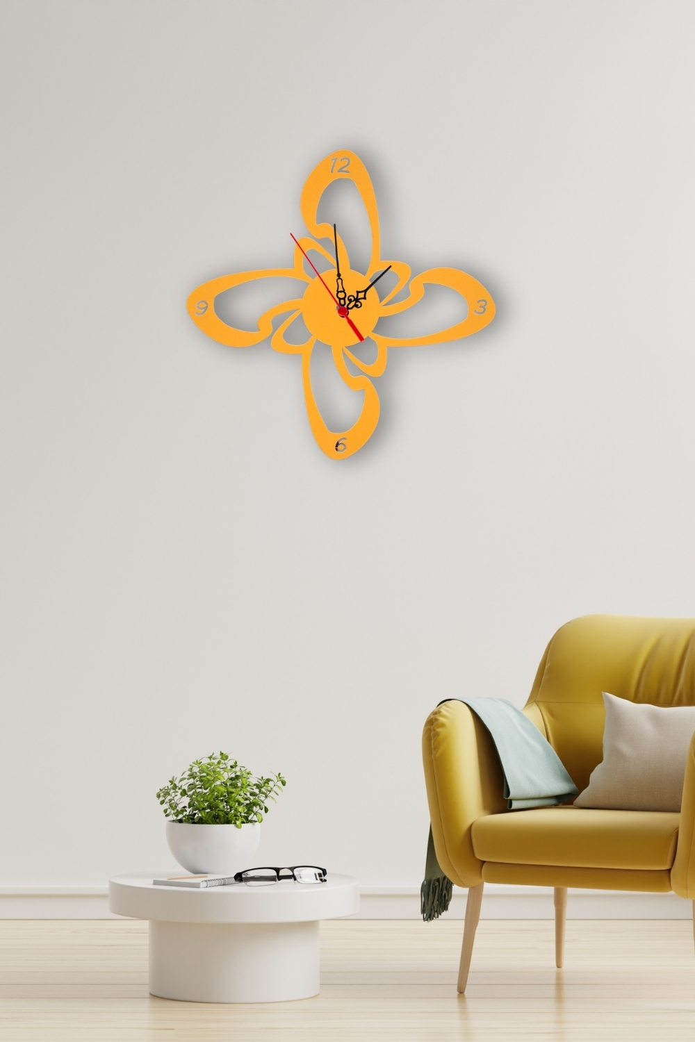 Kutaydan Şekilli Birinci Sınıf Lazer Kesim Mdf Duvar Saati - Turuncu