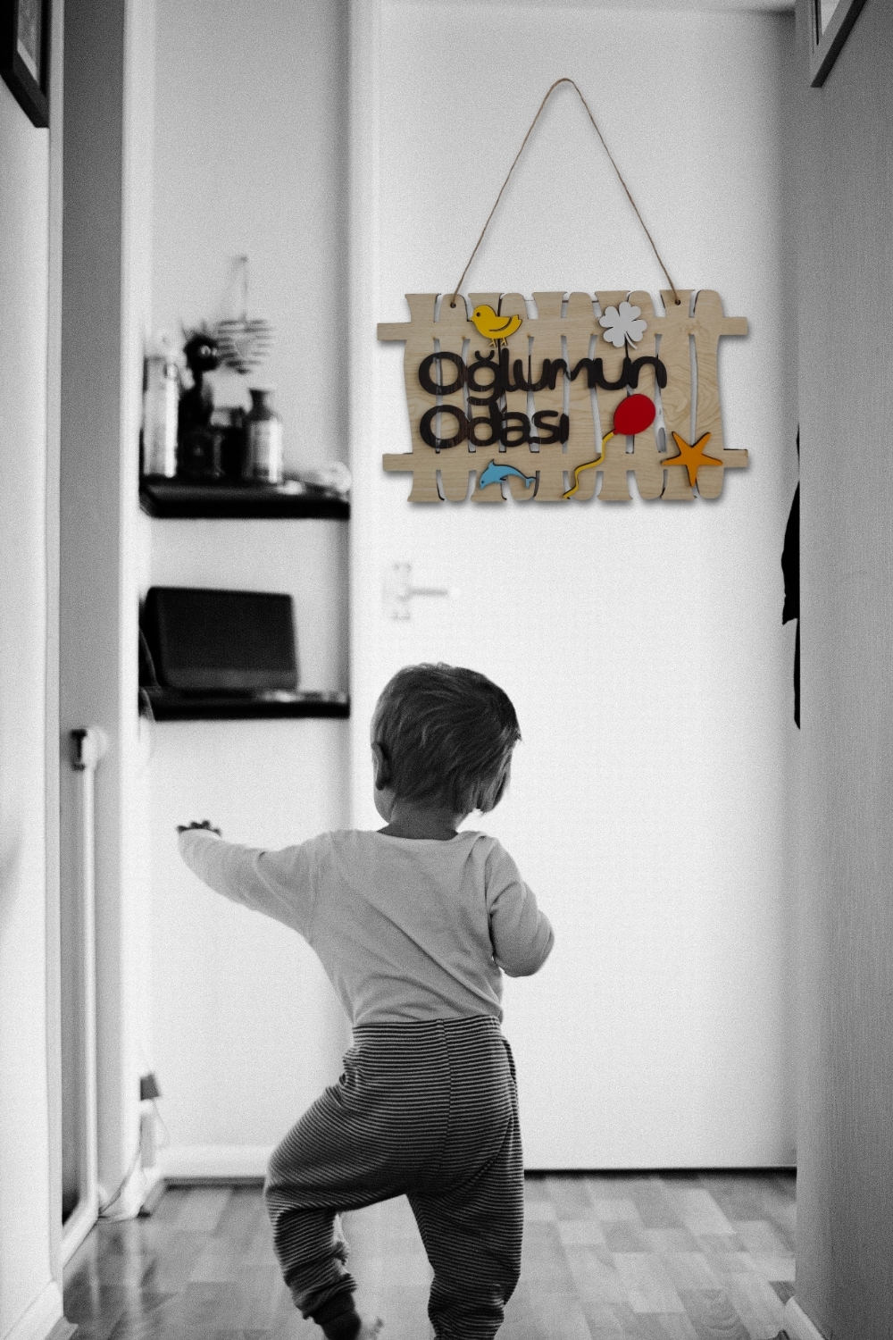 Oğlumun Odası Yazılı Bahçe Çit Figürlü Mdf Lazer Kesim Kapı ve Duvar Süsü - Akçaağaç Ahşap