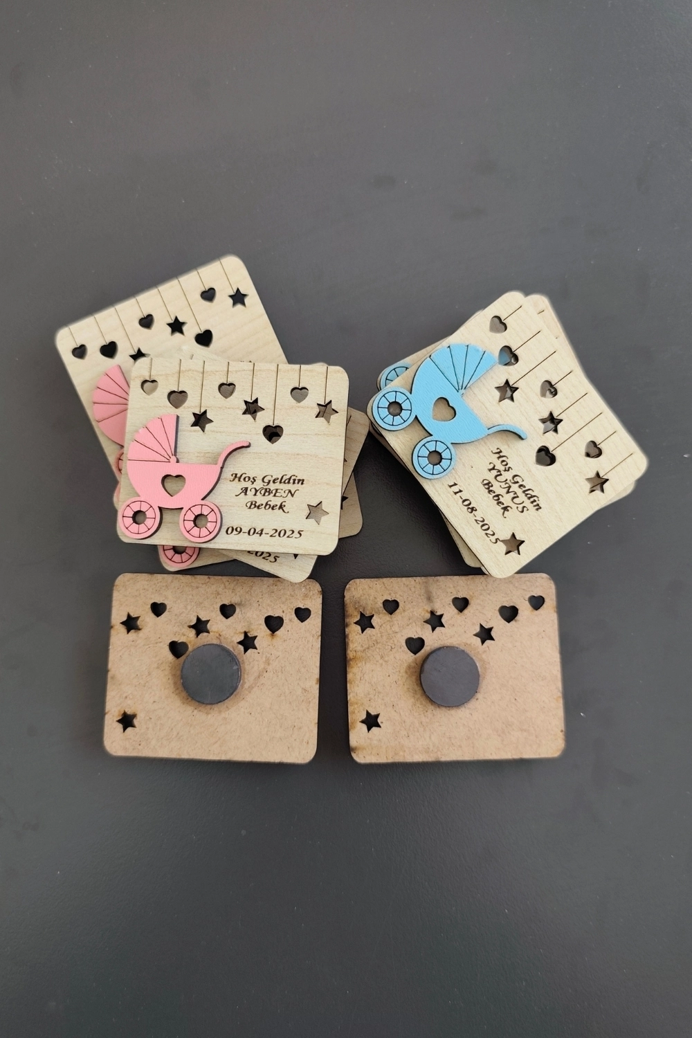 Bebek Arabası Desenli Hoşgeldin Bebek Magneti Pembe - 20 Adet