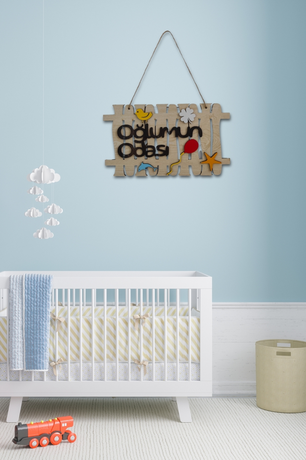 Oğlumun Odası Yazılı Bahçe Çit Figürlü Mdf Lazer Kesim Kapı ve Duvar Süsü - Akçaağaç Ahşap