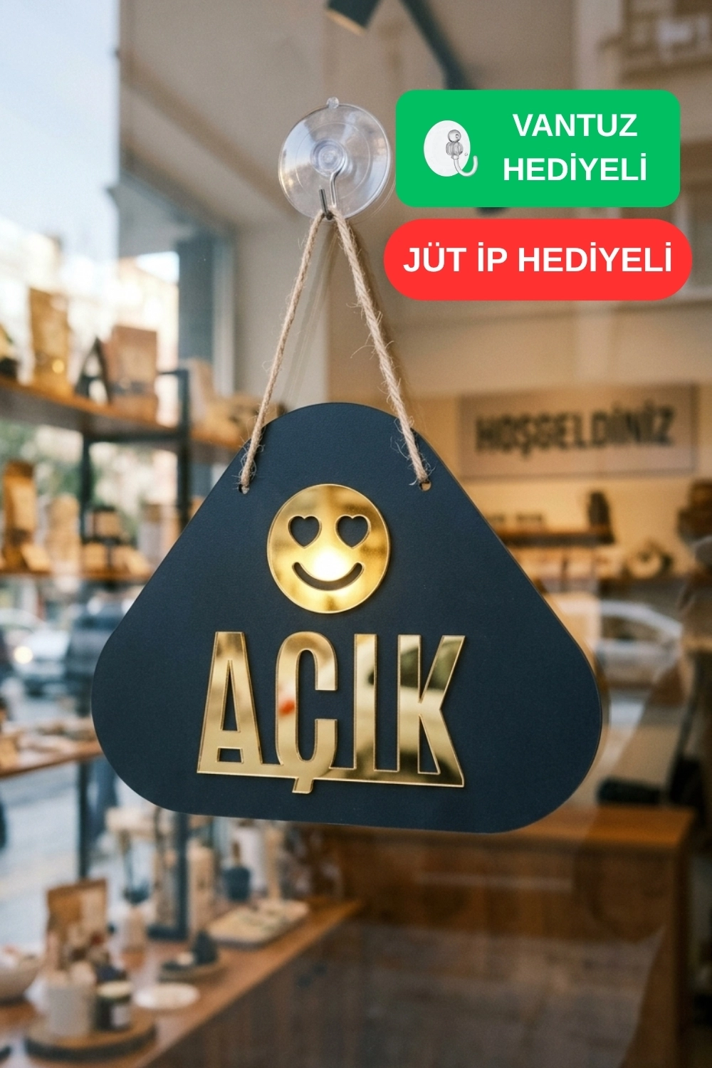 Ahşap Üzeri Gold Aynalı Pleksi Emoji Figürlü Açık-Kapalı Tabelası
