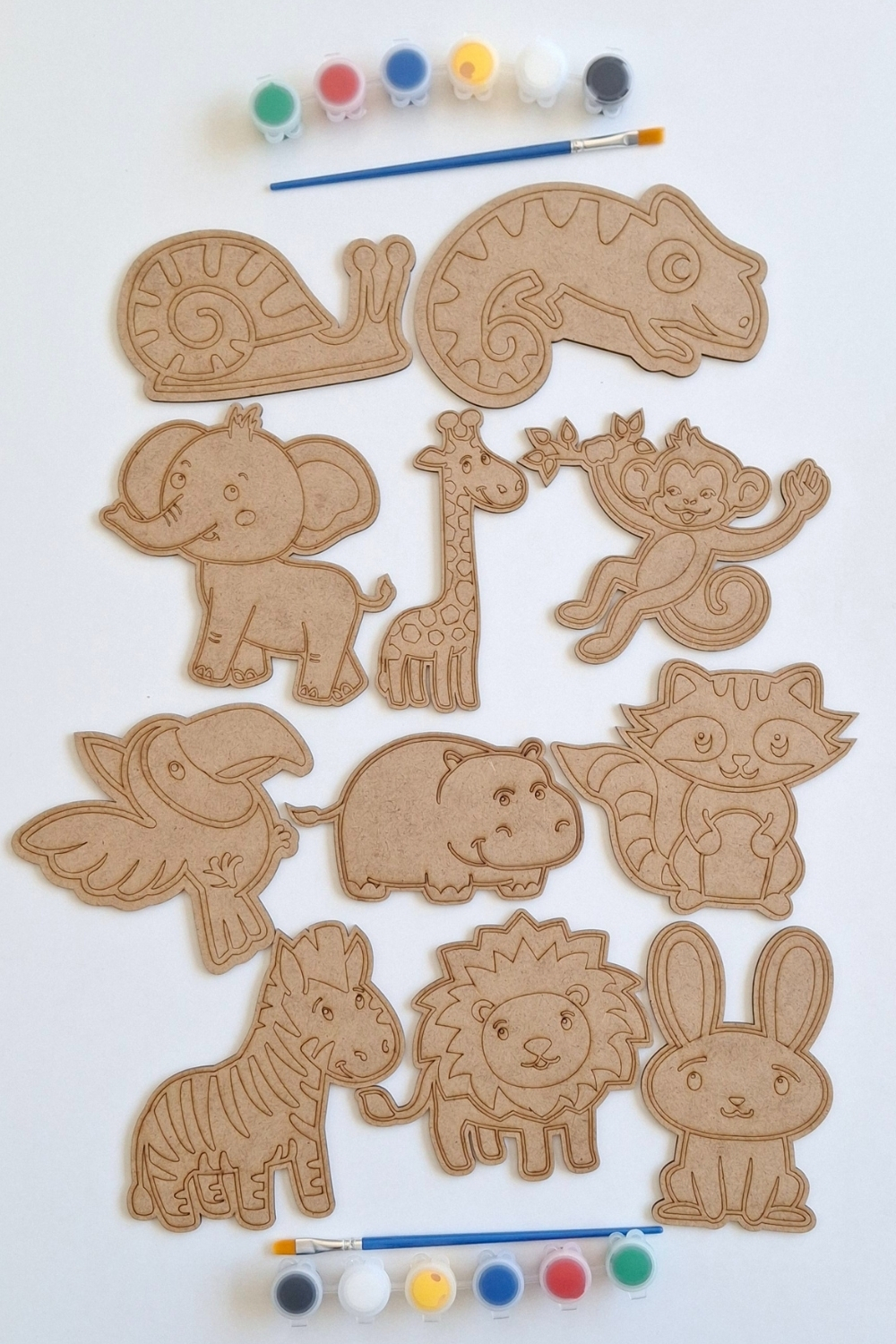 Boya, Eğlen, Keşfet - Çocuklar İçin Eğitici Safari 11 Parça Ahşap Boyama Seti