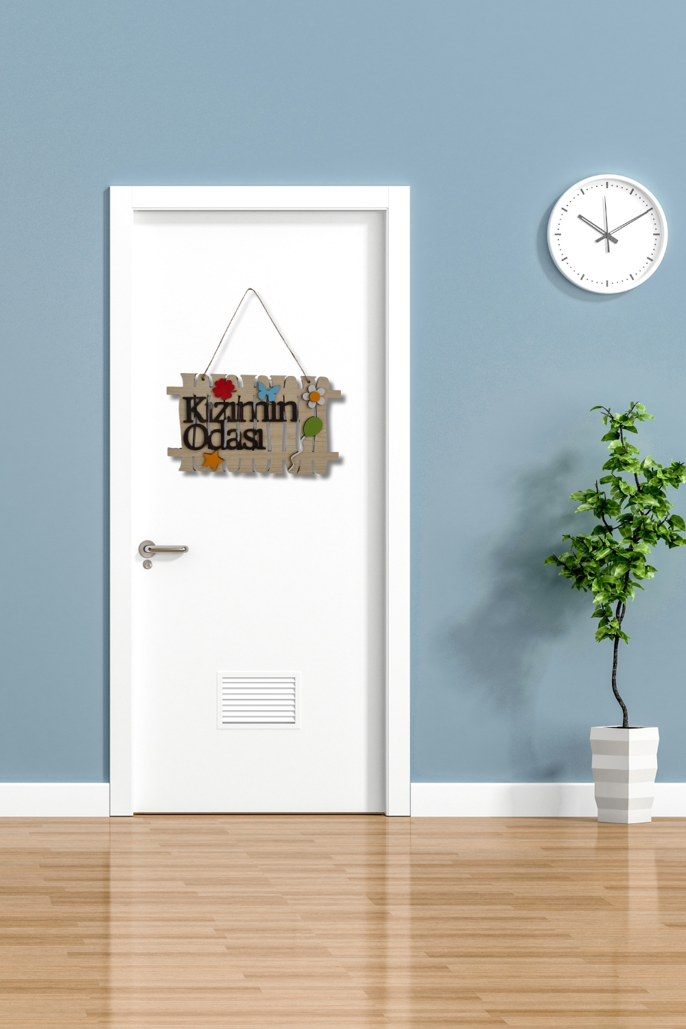 Kızımın Odası Yazılı Bahçe Çit Figürlü Mdf Lazer Kesim Kapı ve Duvar Süsü - Akçaağaç Ahşap