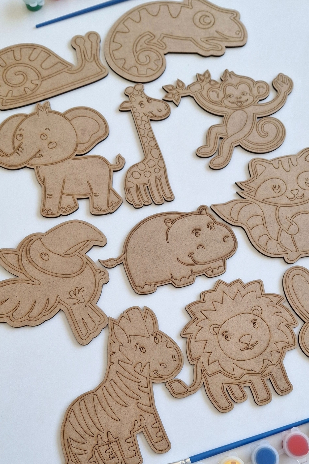 Boya, Eğlen, Keşfet - Çocuklar İçin Eğitici Safari 11 Parça Ahşap Boyama Seti