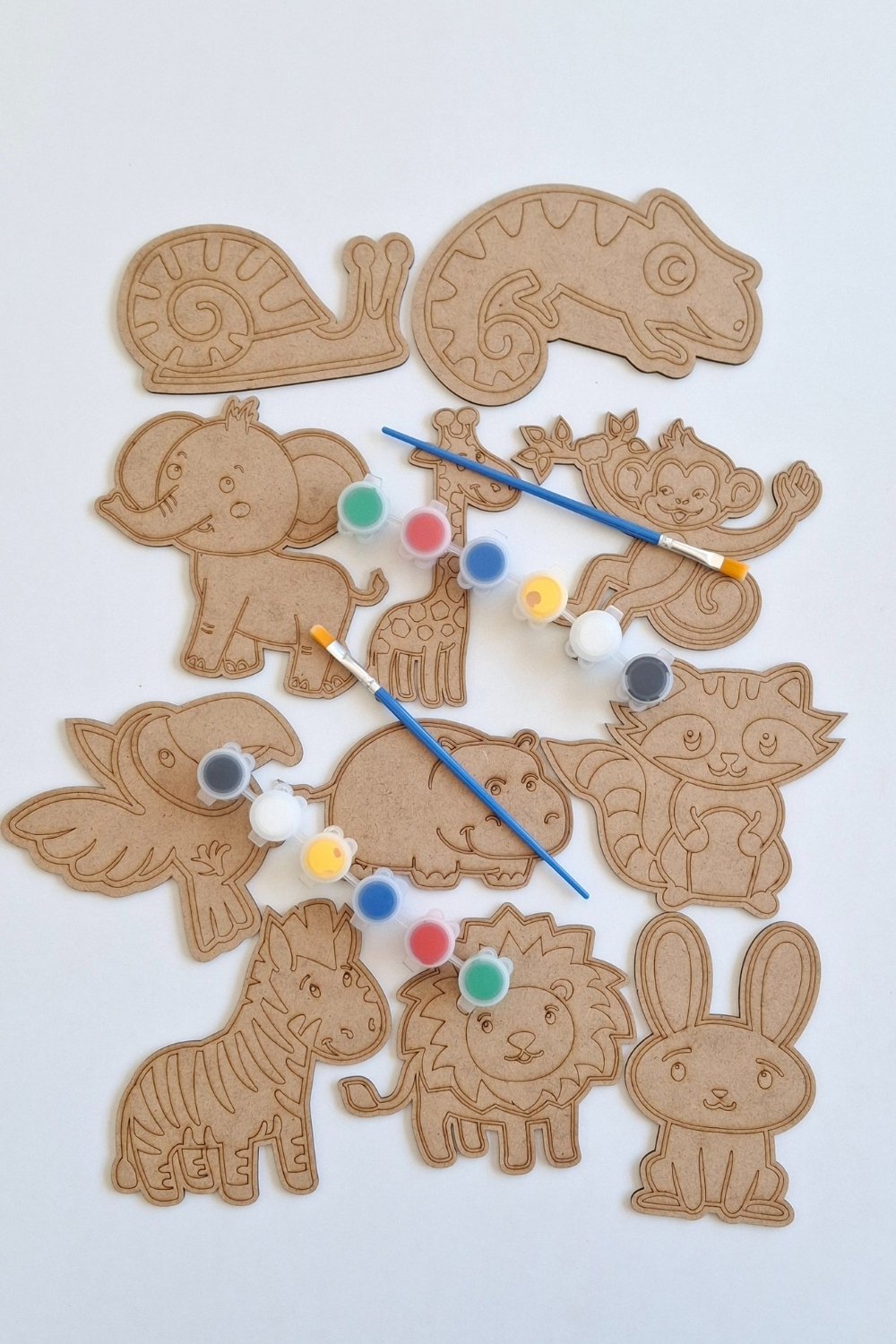 Boya, Eğlen, Keşfet - Çocuklar İçin Eğitici Safari 11 Parça Ahşap Boyama Seti