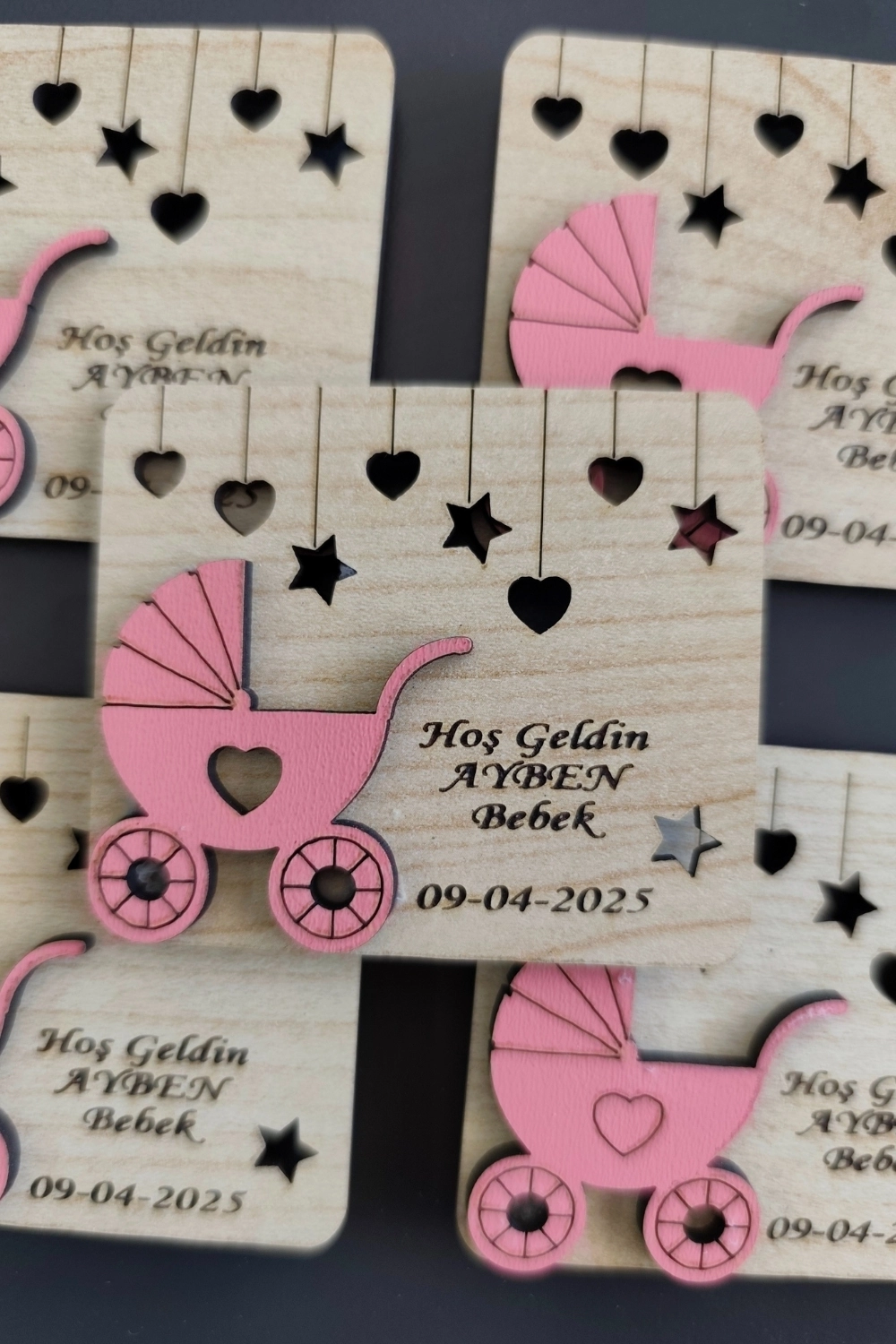 Bebek Arabası Desenli Hoşgeldin Bebek Magneti Pembe - 20 Adet
