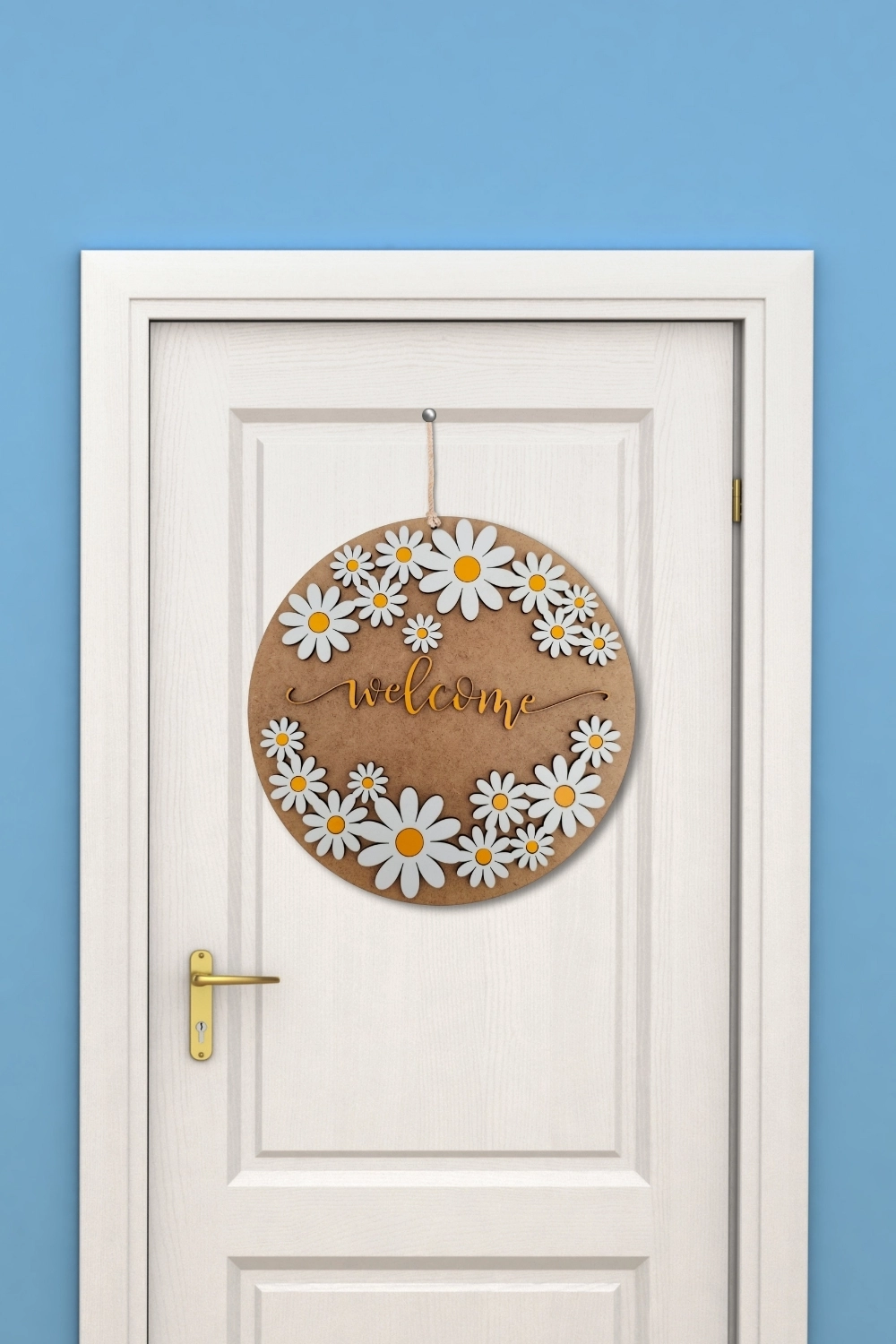 Dekoratif Welcome Yazılı Papatya Motifli Kapı ve Duvar Süsü