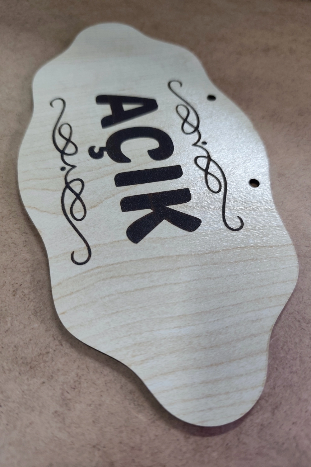 Dekoratif AÇIK-KAPALI Tabelası – Jüt İp ve Vantuz Hediyeli - Akçaağaç