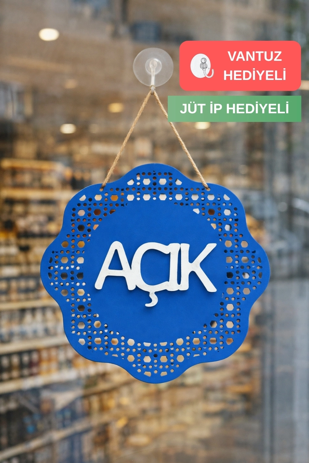 Hazeran Rattan Desenli Modern Açık/Kapalı Tabelası - Saks