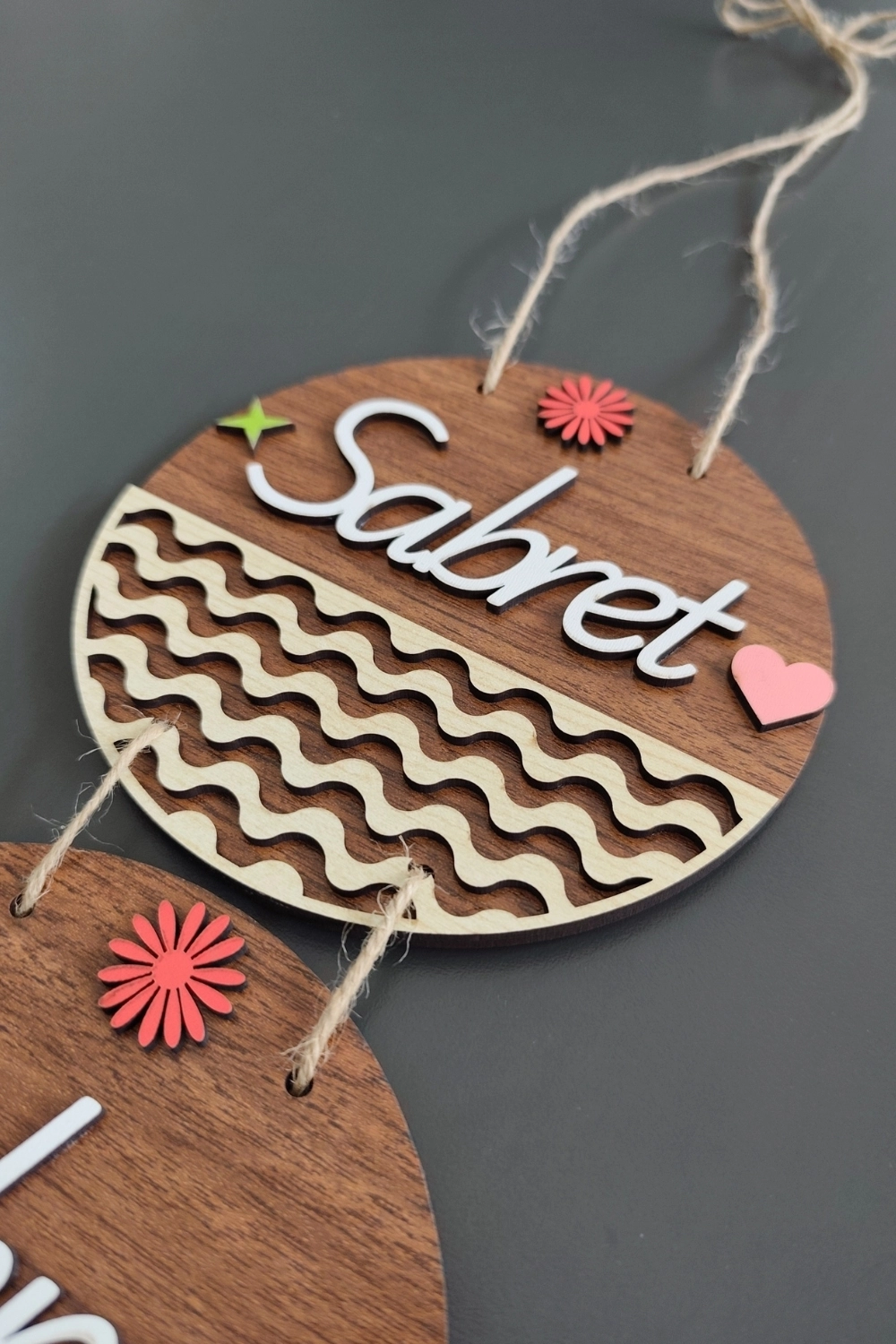 Sabret Şükret Dua Et 2D Mdf Lazer Kesim Ceviz Kapı ve Duvar Süsü