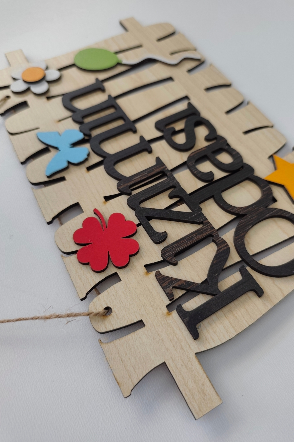 Kızımın Odası Yazılı Bahçe Çit Figürlü Mdf Lazer Kesim Kapı ve Duvar Süsü - Akçaağaç Ahşap