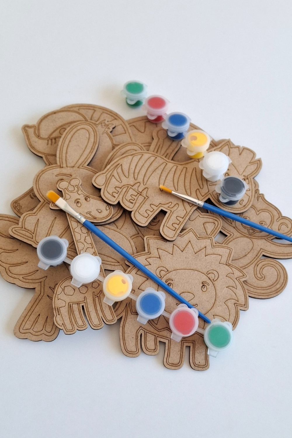 Boya, Eğlen, Keşfet - Çocuklar İçin Eğitici Safari 11 Parça Ahşap Boyama Seti