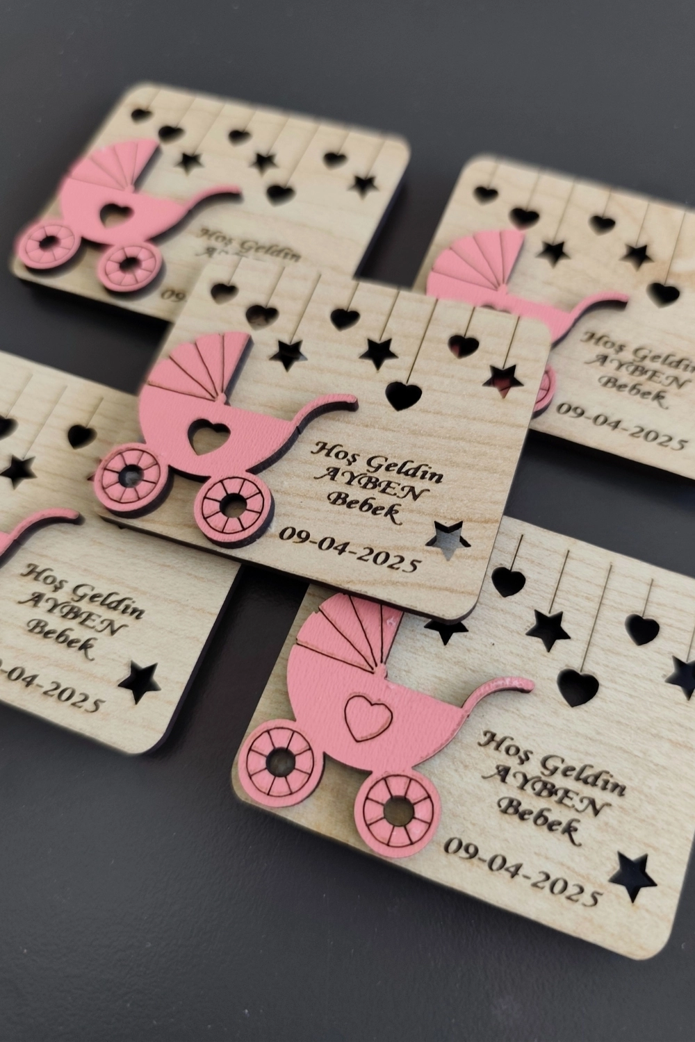 Bebek Arabası Desenli Hoşgeldin Bebek Magneti Pembe - 20 Adet
