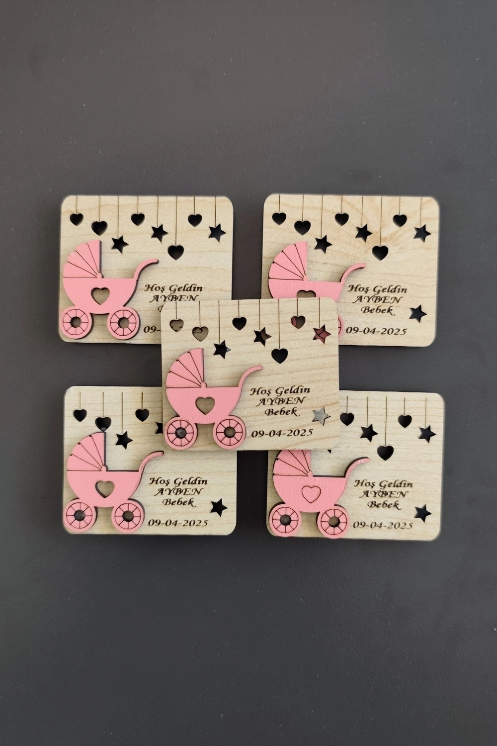 Bebek Arabası Desenli Hoşgeldin Bebek Magneti Pembe - 20 Adet