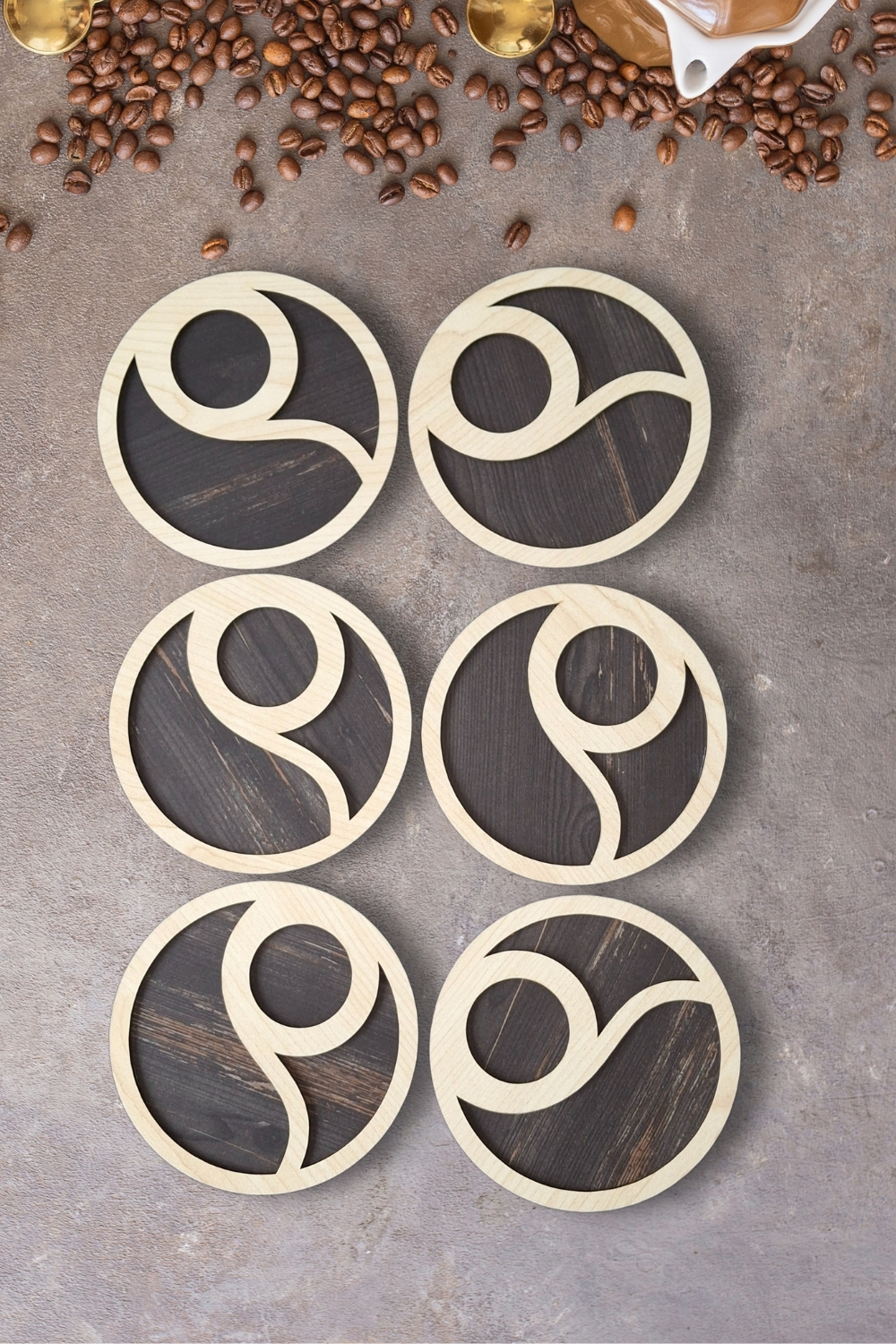 Kutaydan 6 Parça Ahşap Lazer Kesim Bardak ve Kahve Altlığı