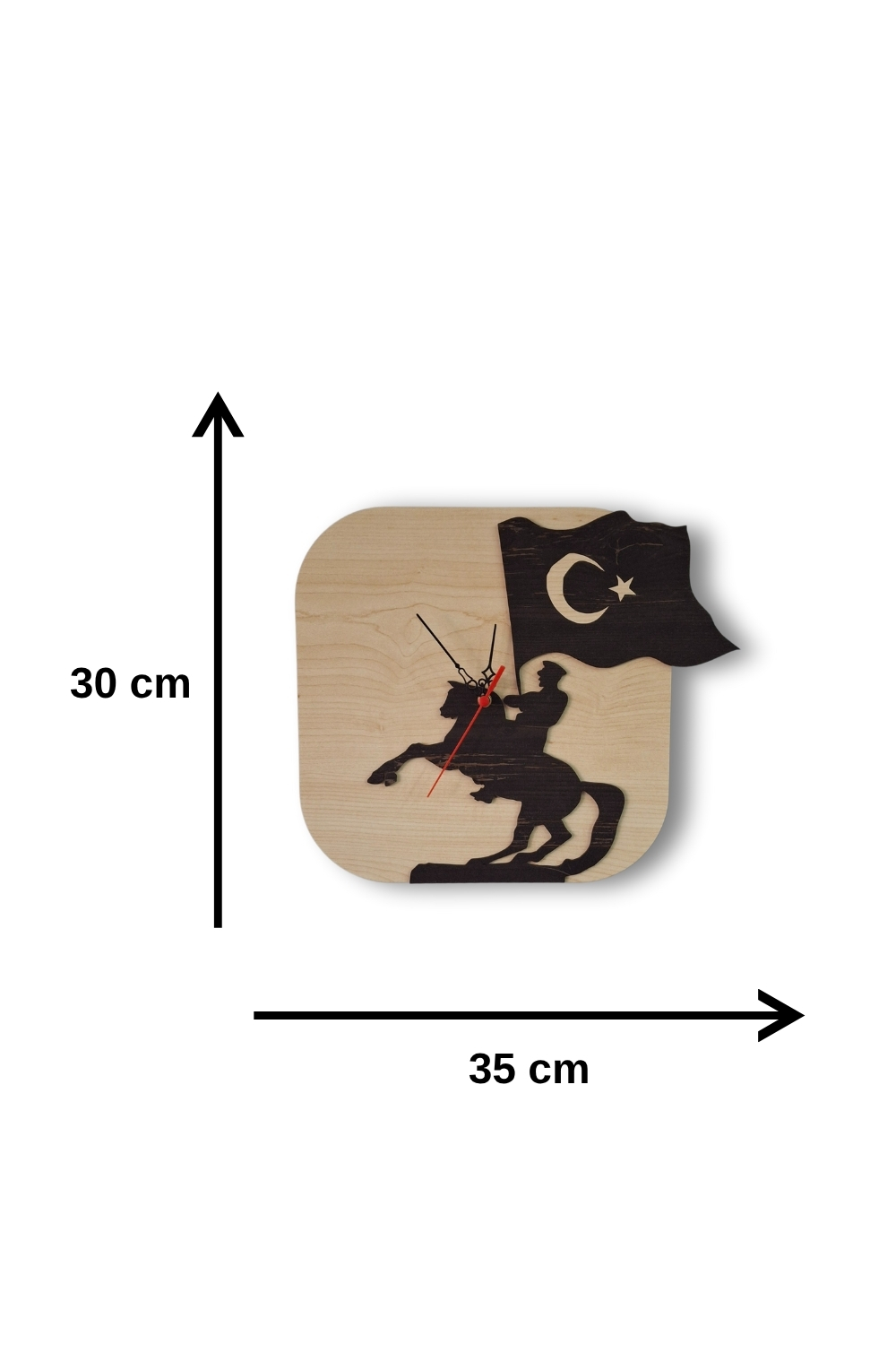 Atatürk ve Türk Bayrağı Figürlü Birinci Sınıf Lazer Kesim Mdf Duvar Saati - Akçaağaç-Rebap
