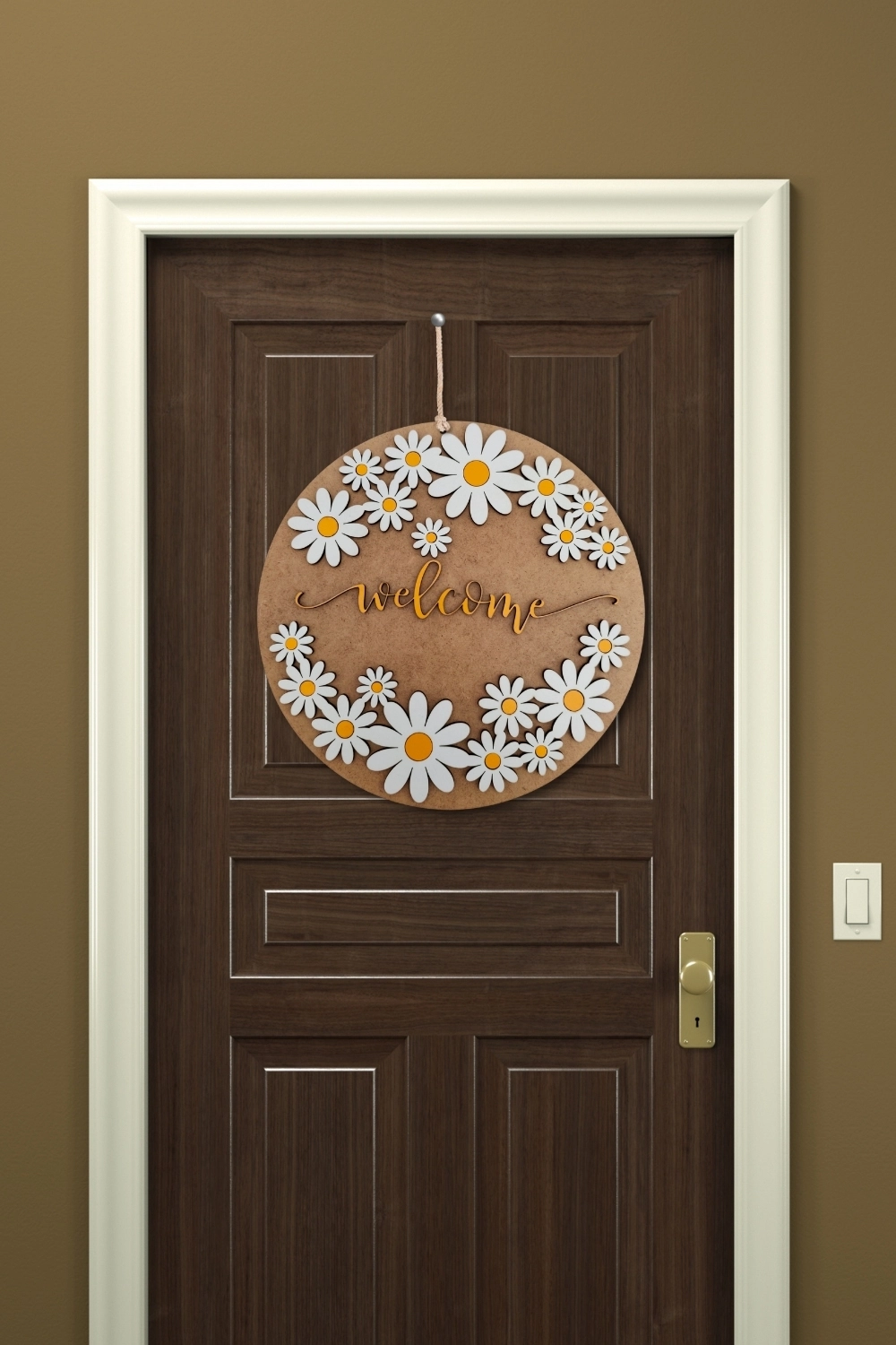 Dekoratif Welcome Yazılı Papatya Motifli Kapı ve Duvar Süsü