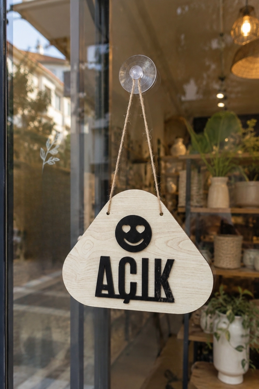 Ahşap Lazer Kesim Emoji Figürlü Açık-Kapalı Tabelası - Akçaağaç