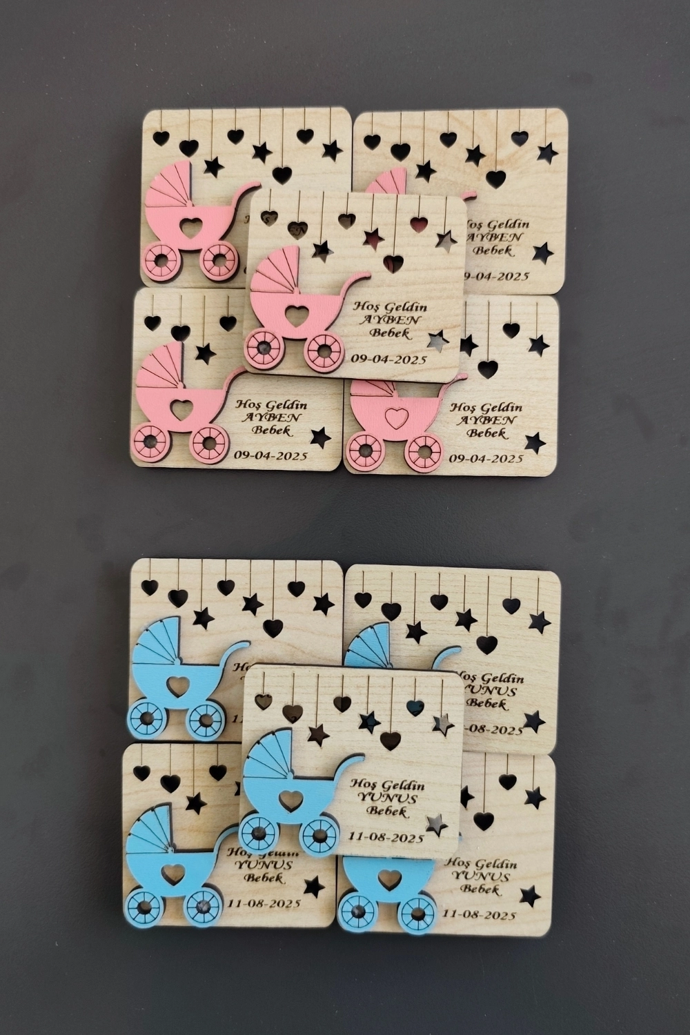 Bebek Arabası Desenli Hoşgeldin Bebek Magneti Pembe - 20 Adet