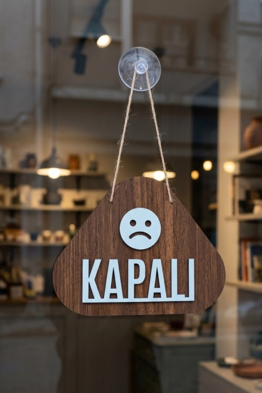 Ahşap Lazer Kesim Emoji Figürlü Açık-Kapalı Tabelası - Ceviz