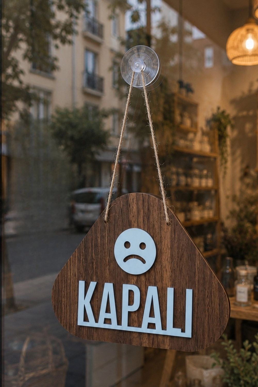 Ahşap Lazer Kesim Emoji Figürlü Açık-Kapalı Tabelası - Ceviz