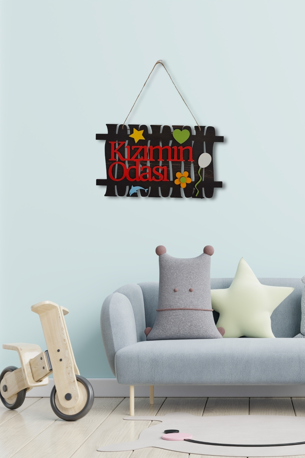 Kızımın Odası Yazılı Bahçe Çit Figürlü Mdf Lazer Kesim Kapı ve Duvar Süsü - Rebap Ahşap