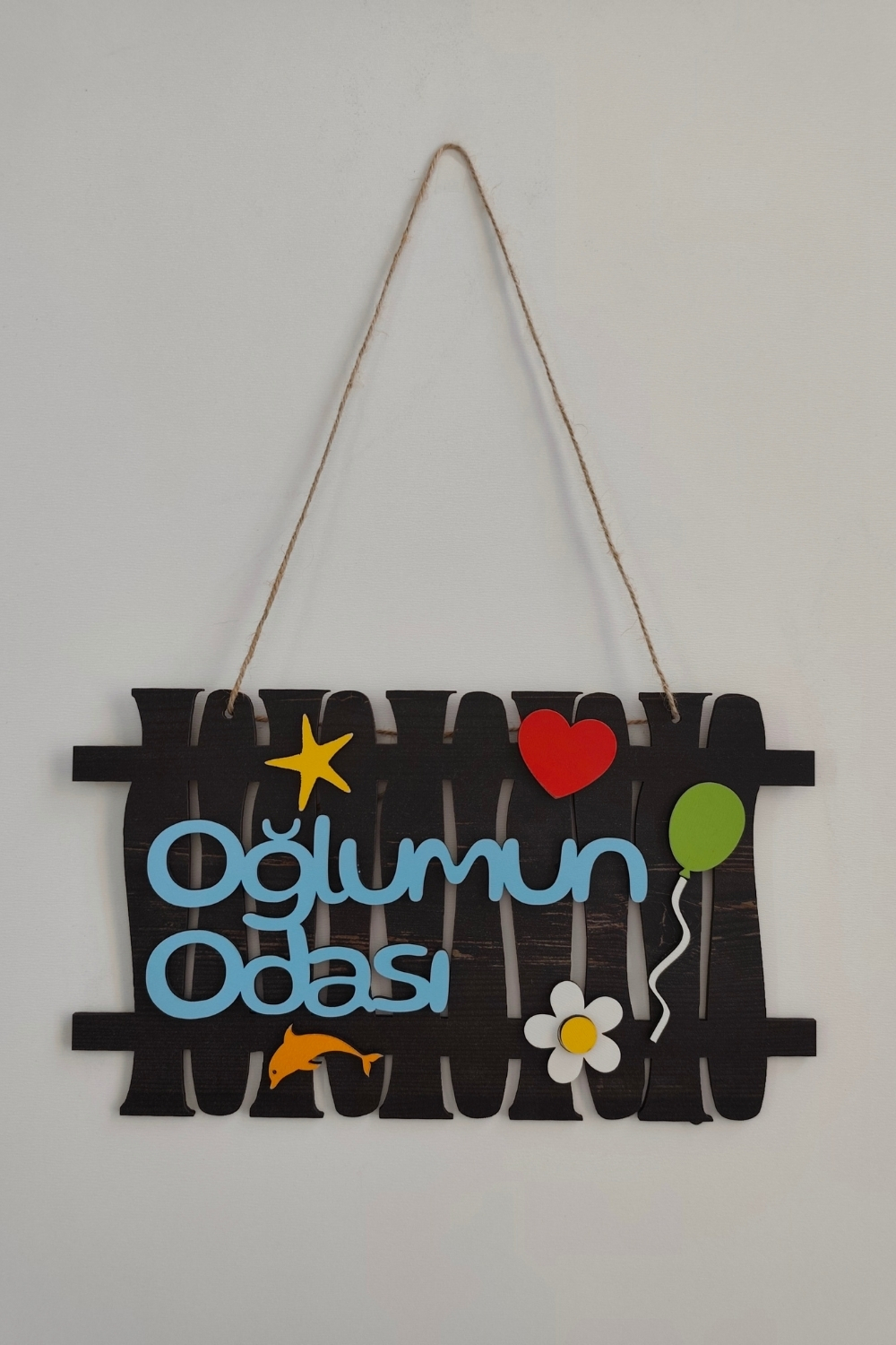 Oğlumun Odası Yazılı Bahçe Çit Figürlü Mdf Lazer Kesim Kapı ve Duvar Süsü - Rebap Ahşap