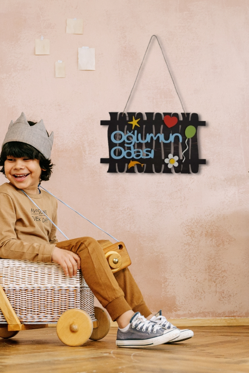 Oğlumun Odası Yazılı Bahçe Çit Figürlü Mdf Lazer Kesim Kapı ve Duvar Süsü - Rebap Ahşap