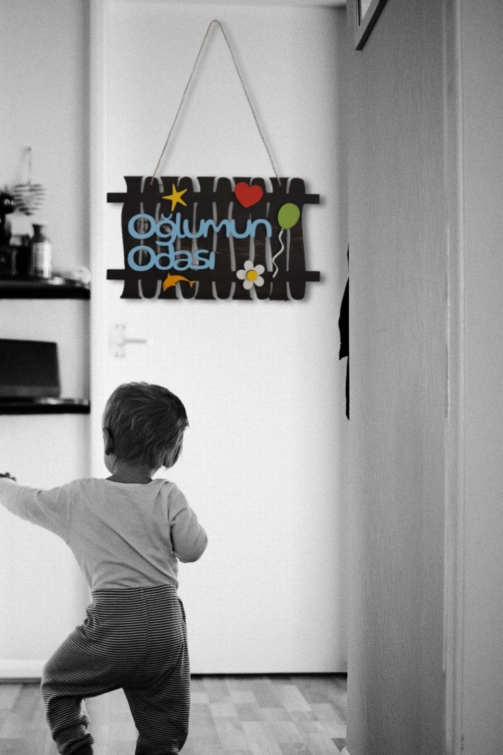 Oğlumun Odası Yazılı Bahçe Çit Figürlü Mdf Lazer Kesim Kapı ve Duvar Süsü - Rebap Ahşap