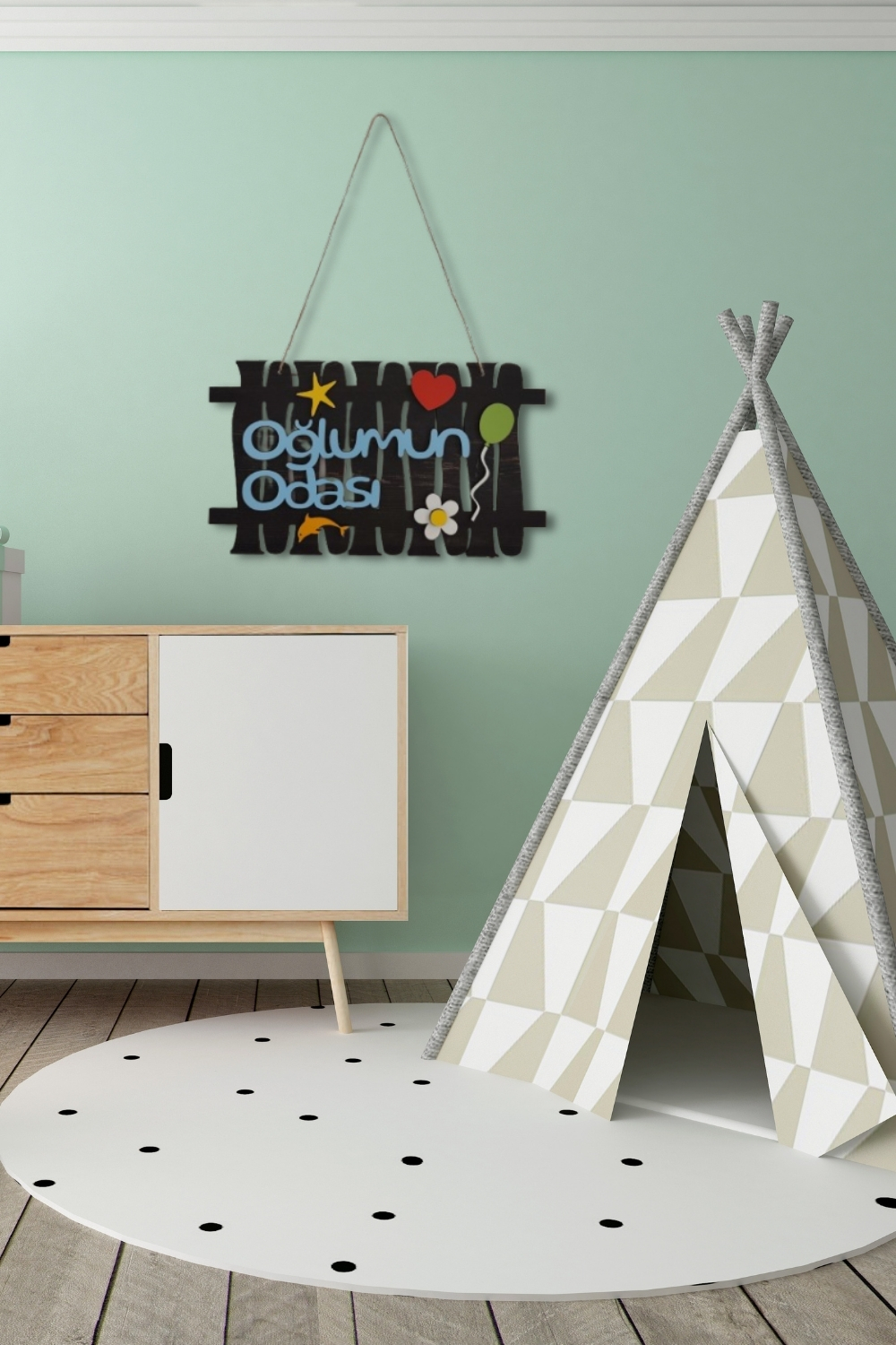 Oğlumun Odası Yazılı Bahçe Çit Figürlü Mdf Lazer Kesim Kapı ve Duvar Süsü - Rebap Ahşap