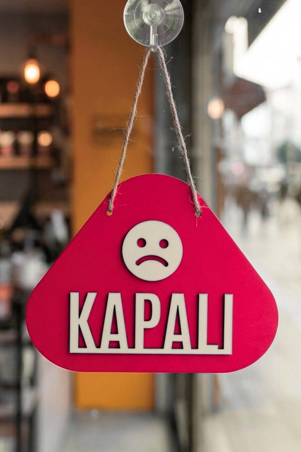 Ahşap Lazer Kesim Emoji Figürlü Açık-Kapalı Tabelası - Kırmızı