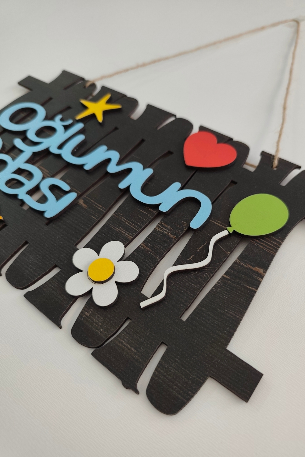 Oğlumun Odası Yazılı Bahçe Çit Figürlü Mdf Lazer Kesim Kapı ve Duvar Süsü - Rebap Ahşap