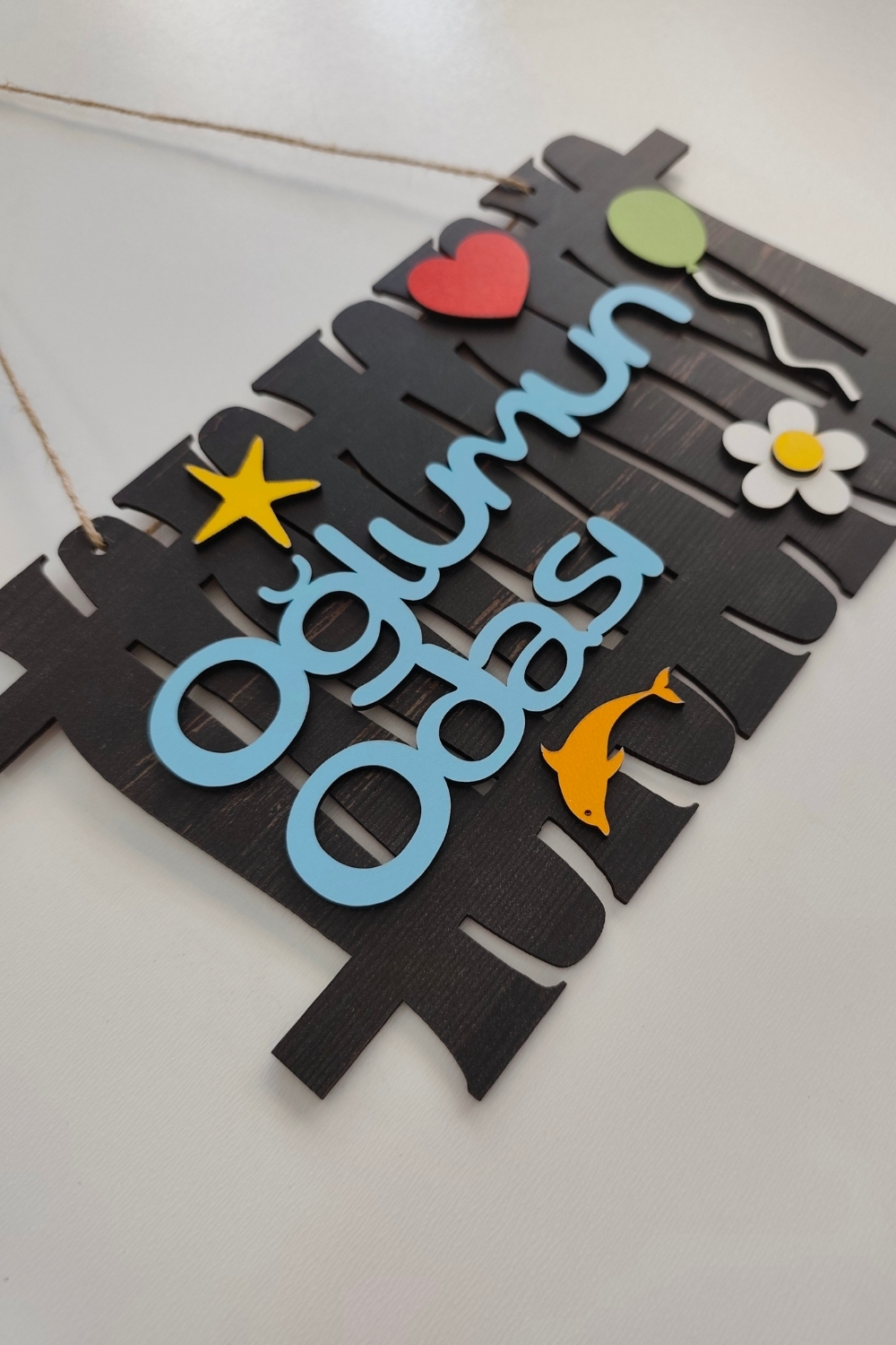 Oğlumun Odası Yazılı Bahçe Çit Figürlü Mdf Lazer Kesim Kapı ve Duvar Süsü - Rebap Ahşap