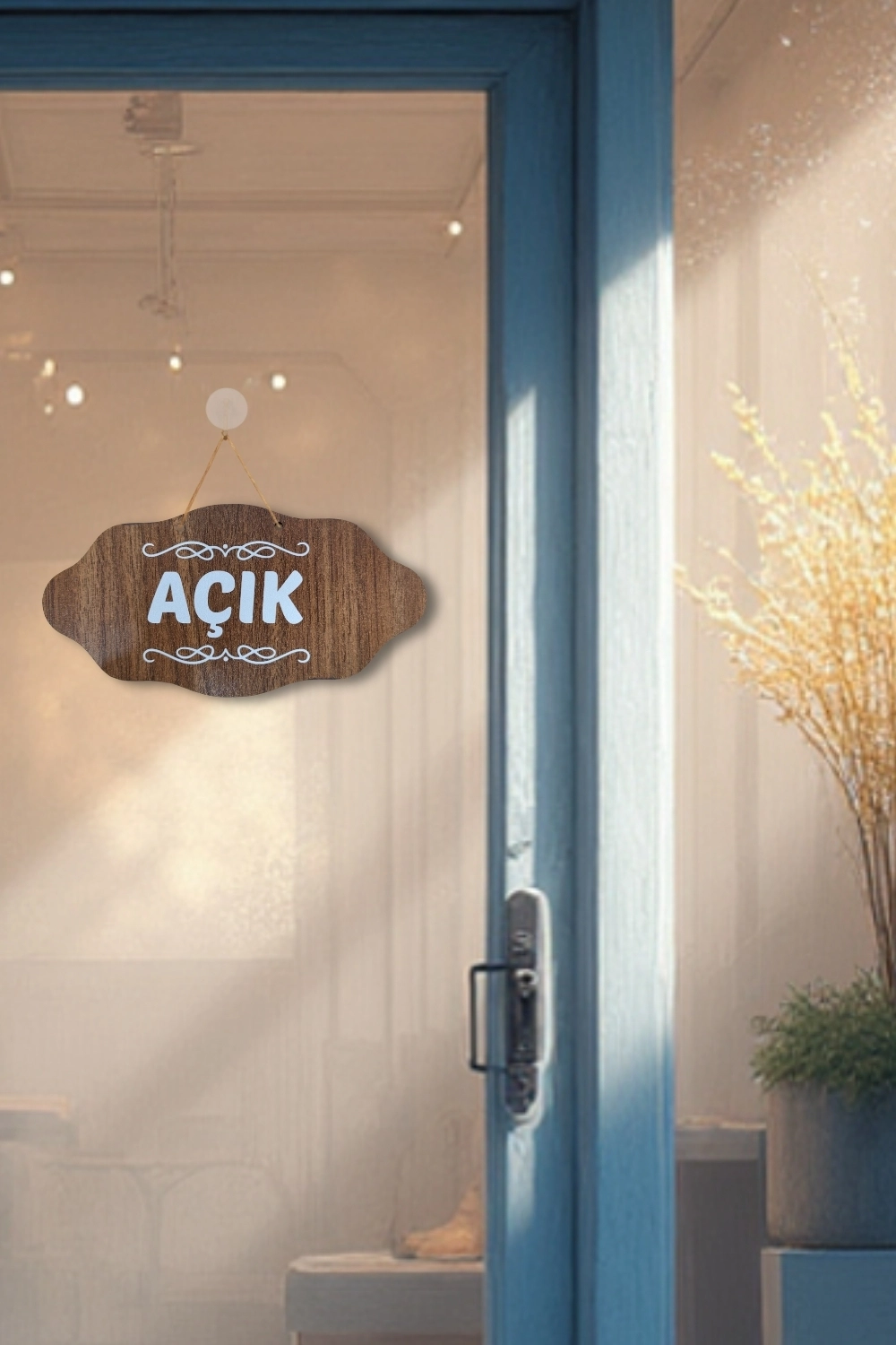 Dekoratif AÇIK-KAPALI Tabelası – Jüt İp ve Vantuz Hediyeli - Ceviz