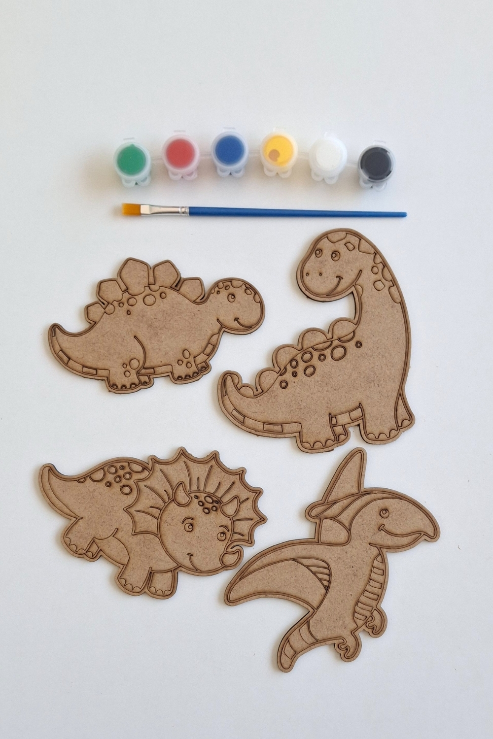 Boya, Eğlen, Keşfet - Çocuklar İçin Eğitici 4 Adet Dinazorlar Ahşap Boyama Seti