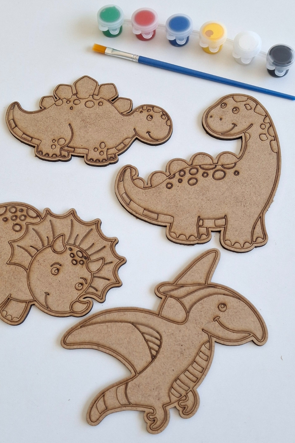 Boya, Eğlen, Keşfet - Çocuklar İçin Eğitici 4 Adet Dinazorlar Ahşap Boyama Seti