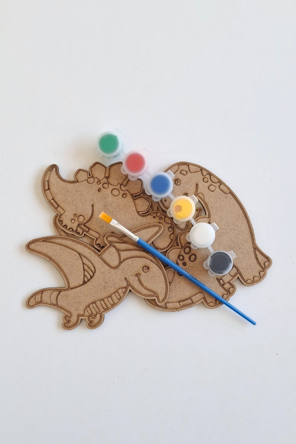 Boya, Eğlen, Keşfet - Çocuklar İçin Eğitici 4 Adet Dinazorlar Ahşap Boyama Seti