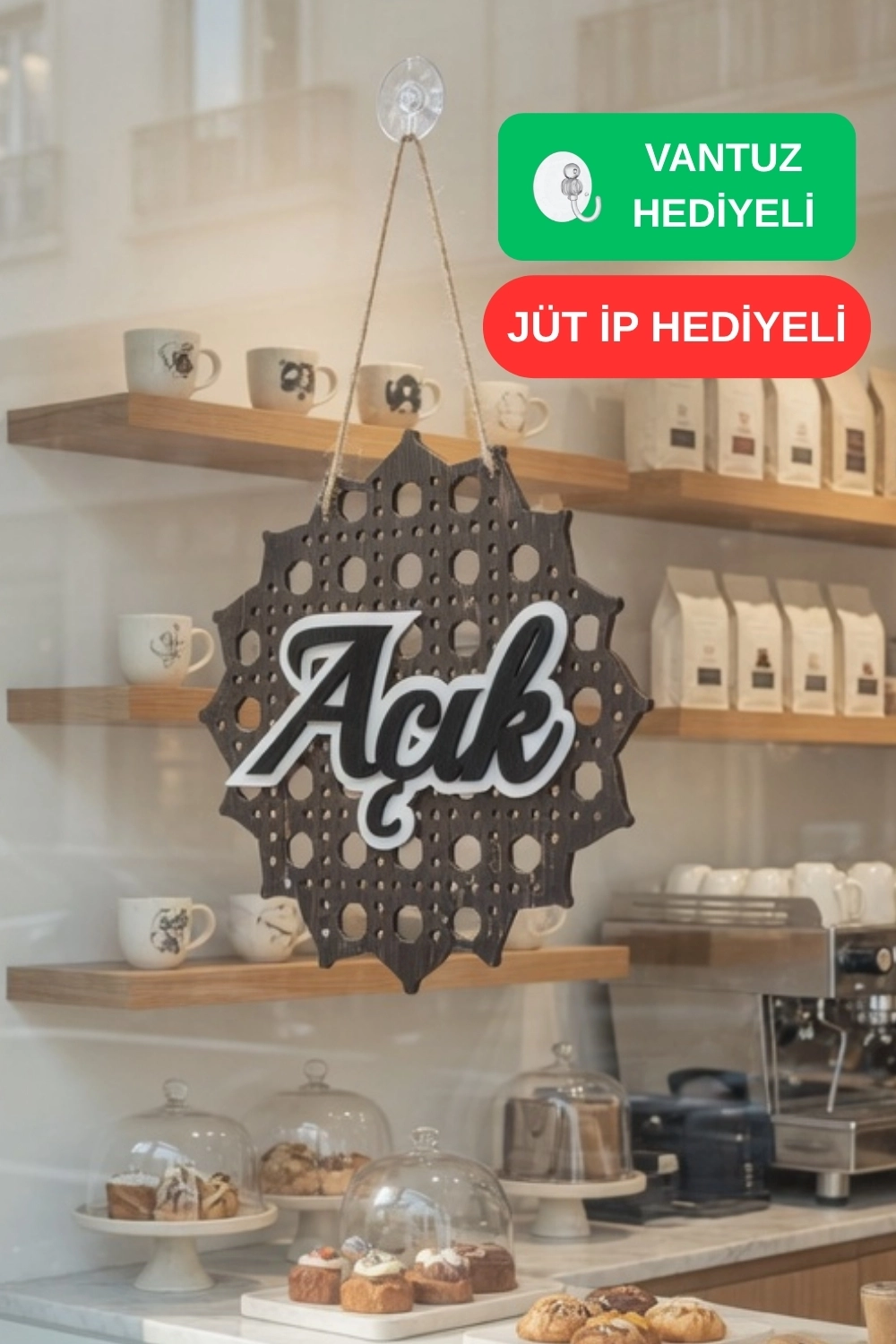 Hazeran Günebakan Desenli 5D Modern Açık/Kapalı Tabelası - Rebap Ahşap