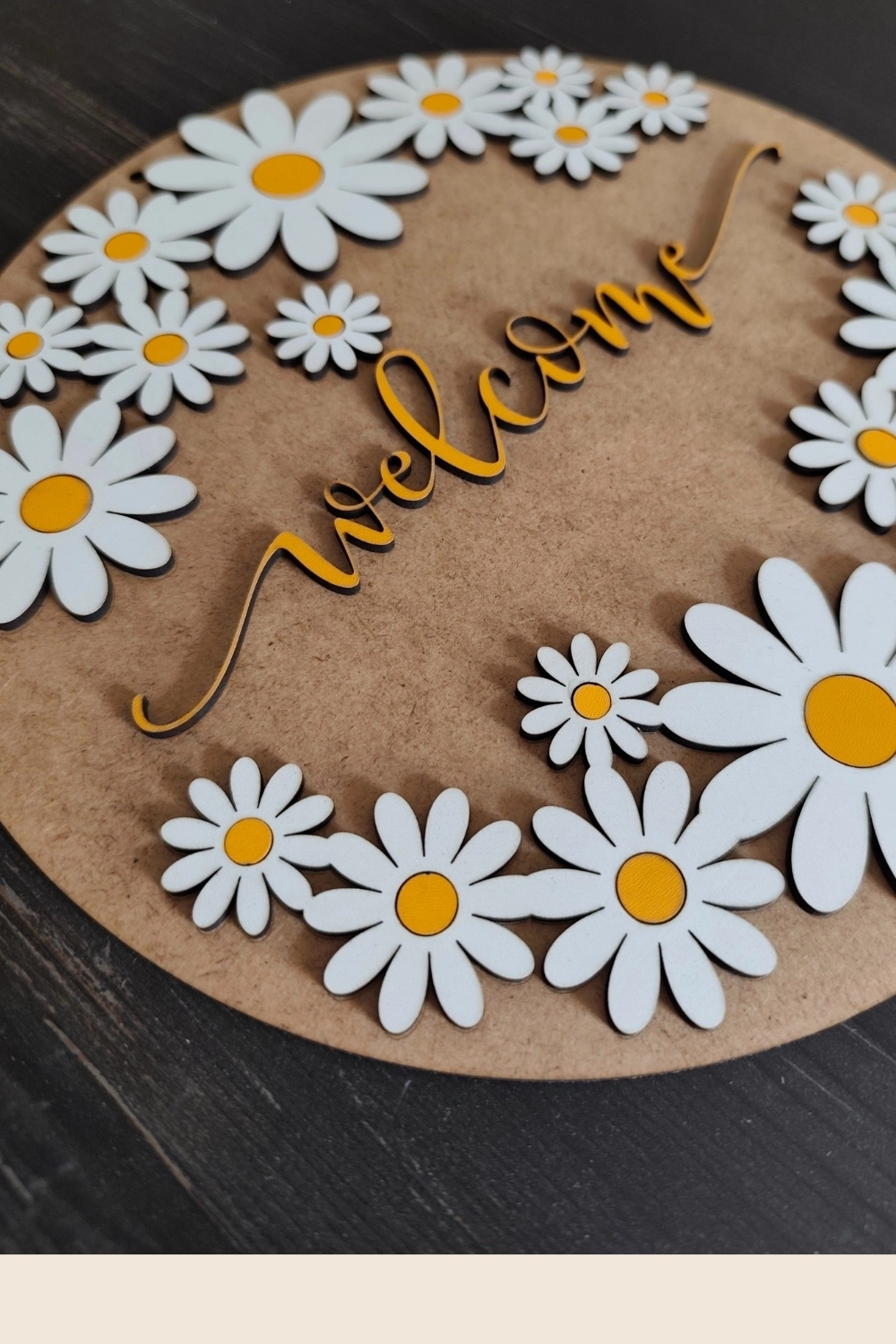 Dekoratif Welcome Yazılı Papatya Motifli Kapı ve Duvar Süsü