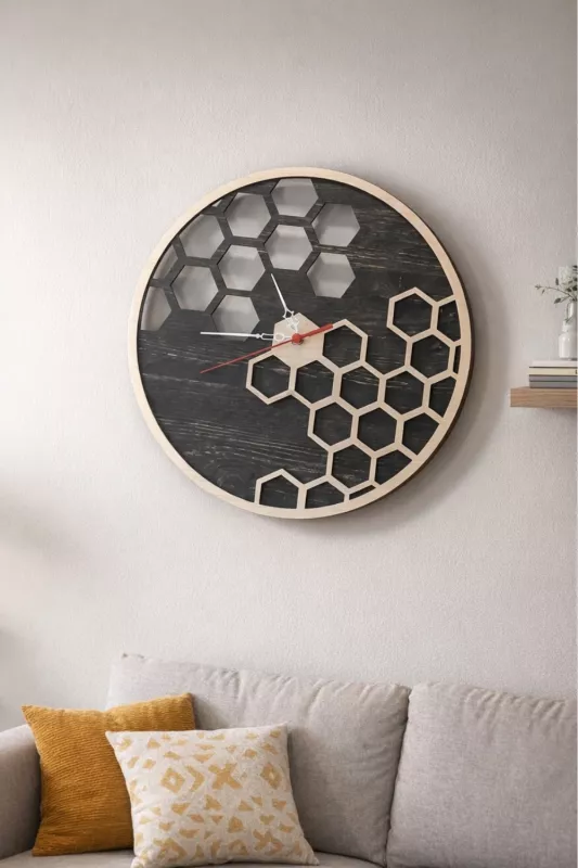 Geometrik Modern Ahşap Lazer Kesim 2D Mdf Duvar Saati
