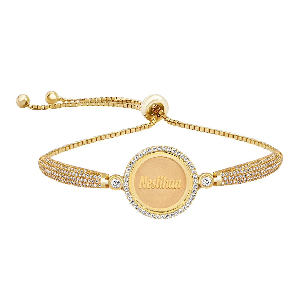 Kişiye Özel Zirkon Taşlı 925 Ayar Gümüş Asansörlü Bileklik