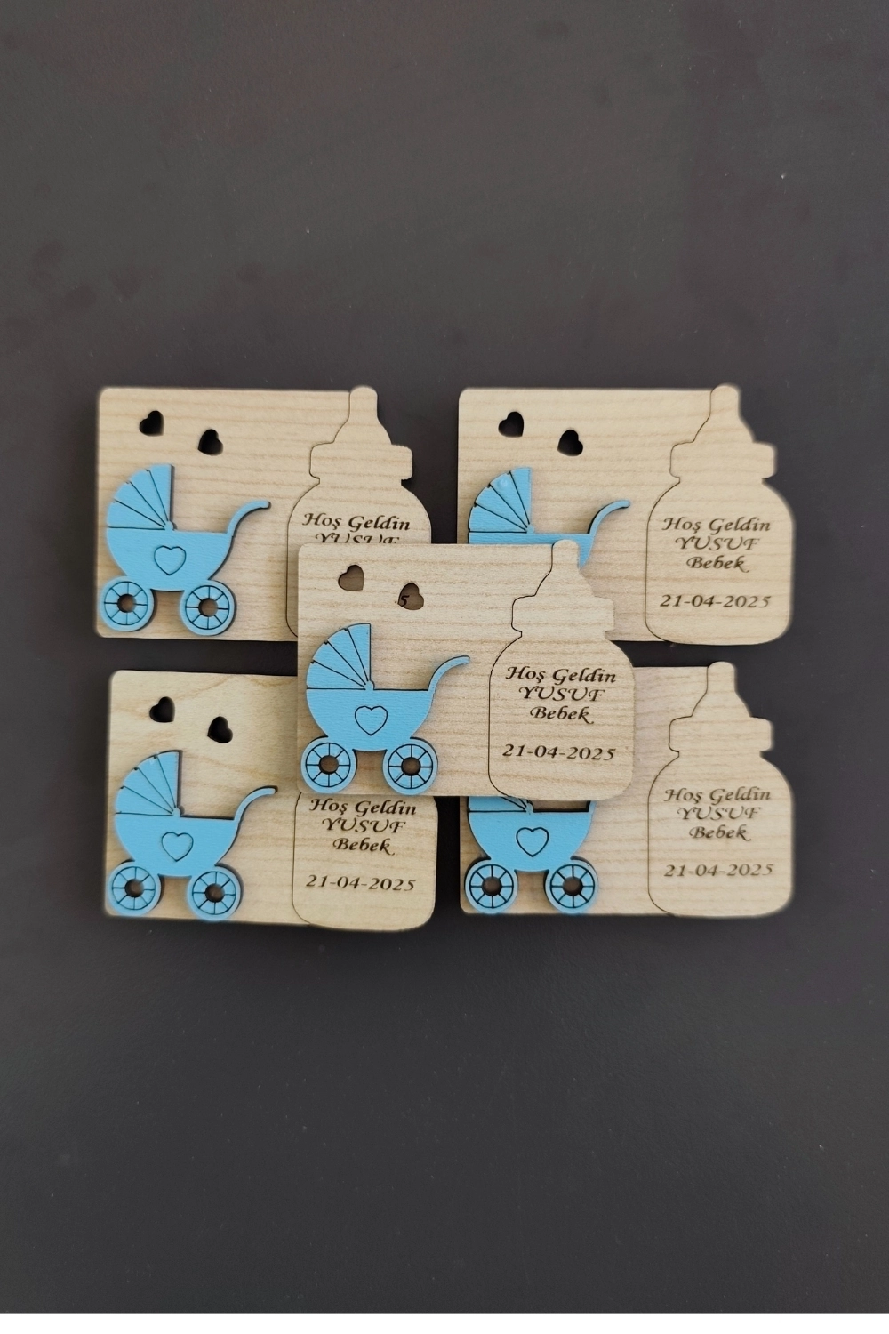 Biberon ve Bebek Arabası Desenli Hoşgeldin Bebek Magneti Mavi - 20 Adet