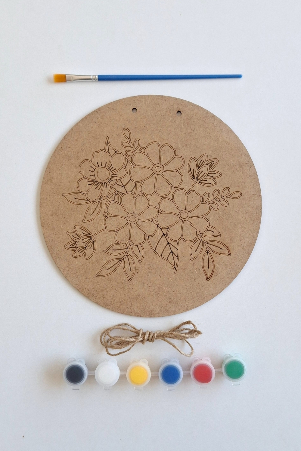 Hobi ve Dekor İçin Çiçek Figürlü Ahşap Boyama Seti - Fırça ve Akrilik Boya Hediyeli