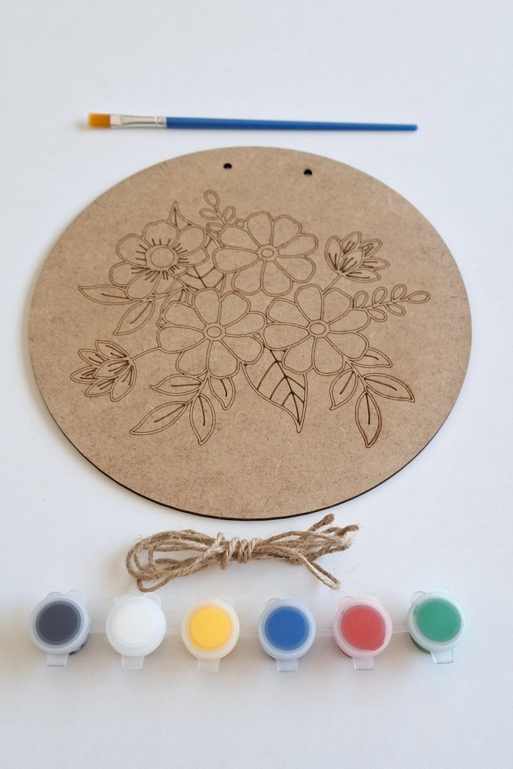 Hobi ve Dekor İçin Çiçek Figürlü Ahşap Boyama Seti - Fırça ve Akrilik Boya Hediyeli