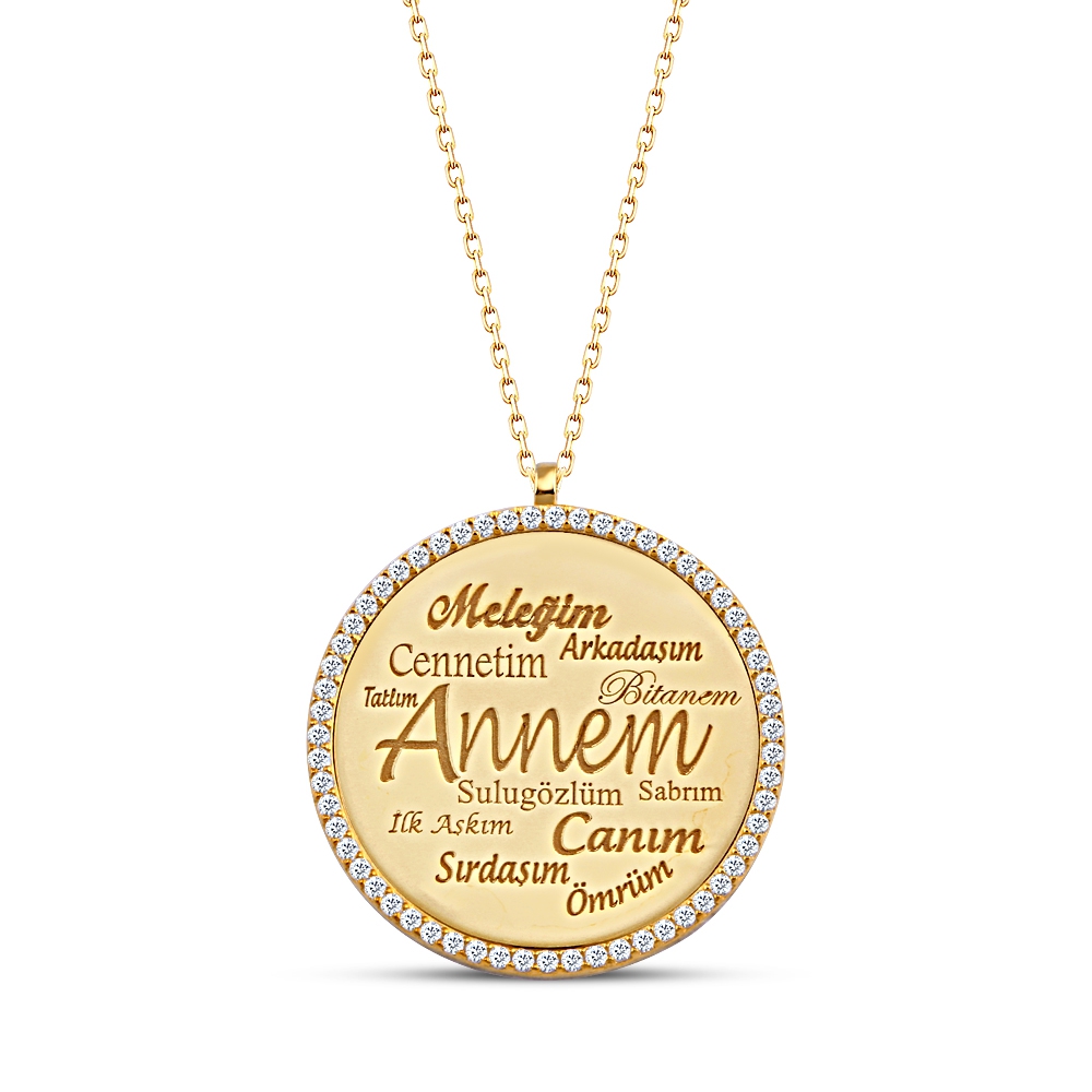 Zirkon Taşlı Canım Annem 925 Ayar Gümüş Kolye
