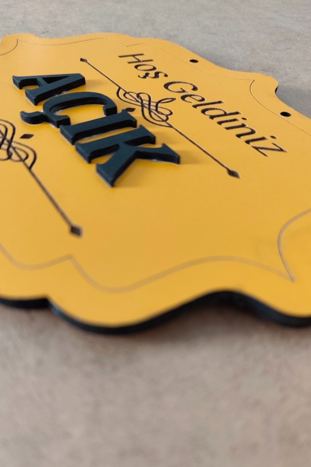 Ahşap Dekoratif Kesim Açık-Kapalı Yazısı - Turuncu
